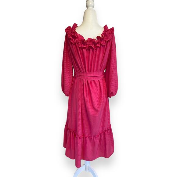 Who What Wear Pink Ruffle Off the Shoulder Midi Dress - Picture 4 of 9